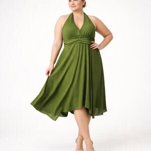 Donna Ricco Green Ruched Studded Halter Midi Dress Sz 20W NWT